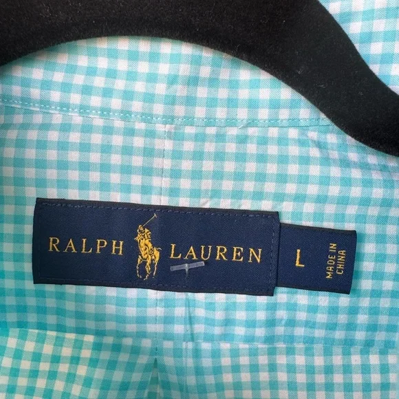 Ralph Lauren Polo Men's Aqua Checkered Button Down Long Sleeve Shirt L EUC - Picture 5 of 9